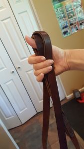 Dog trainer's hand holding leash